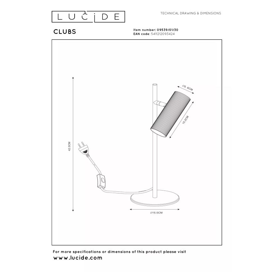 Lucide 09539/01/30 - Stolná lampa CLUBS 1xGU10/40W/230V čierna