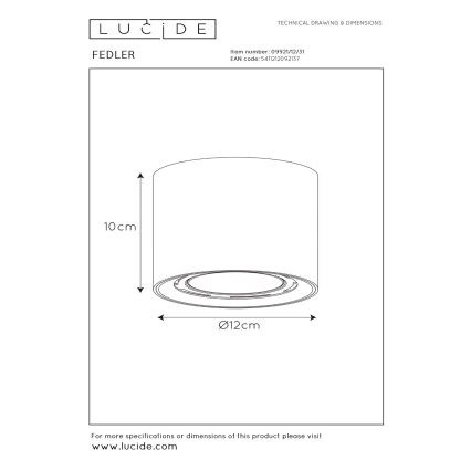 Lucide 09921/12/31 - LED Stmievateľné bodové svietidlo FEDLER 1xGU10/12W/230V 2200-3000K CRI95 biela