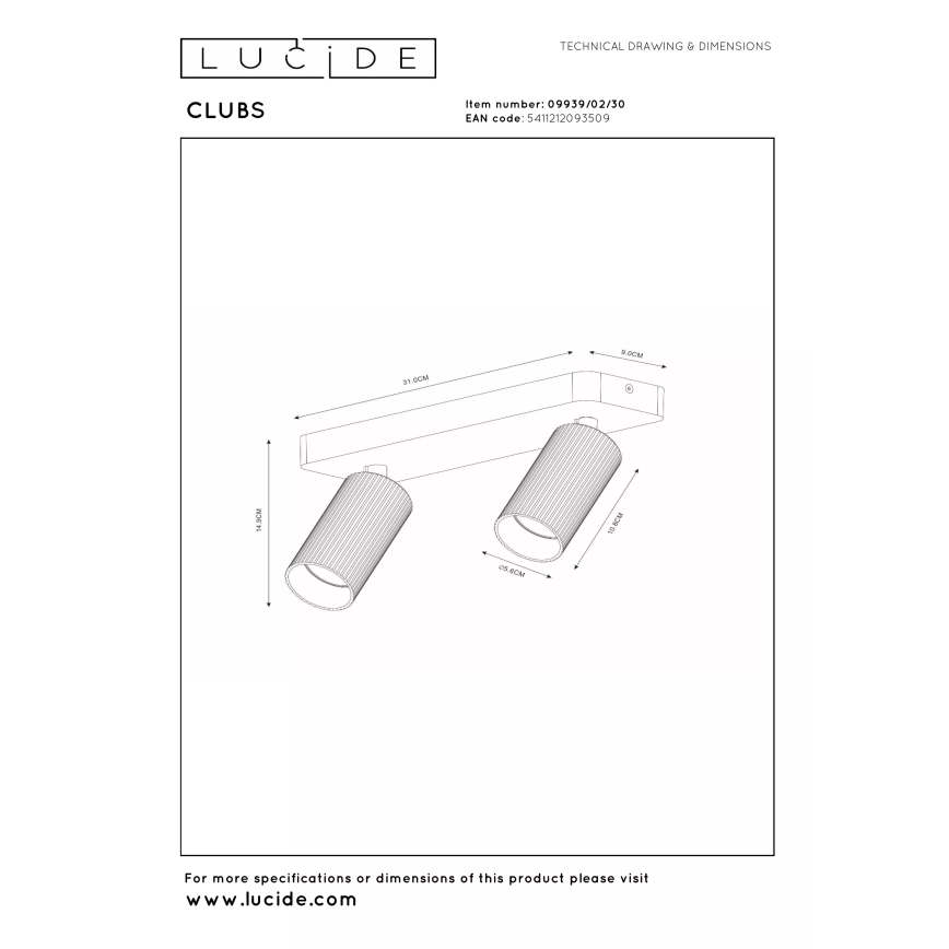 Lucide 09939/02/30 - Bodové svietidlo CLUBS 2xGU10/40W/230V čierna