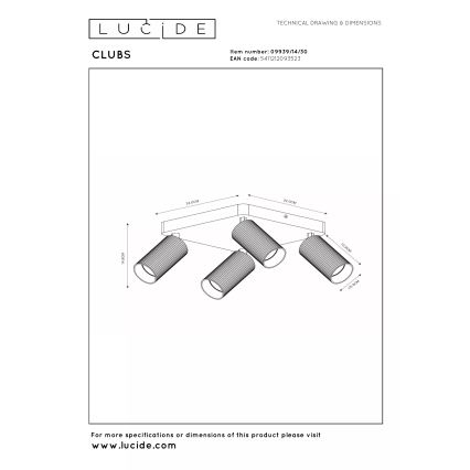 Lucide 09939/14/30 - Bodové svietidlo CLUBS 4xGU10/40W/230V čierne