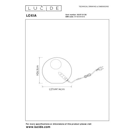 Lucide 10517/01/38 - Stolná lampa LOXIA 1xE14/40W/230V biela