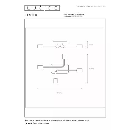 Lucide 21118/04/02 - Prisadené stropné svietidlo LESTER 4xE27/40W/230V, zlaté