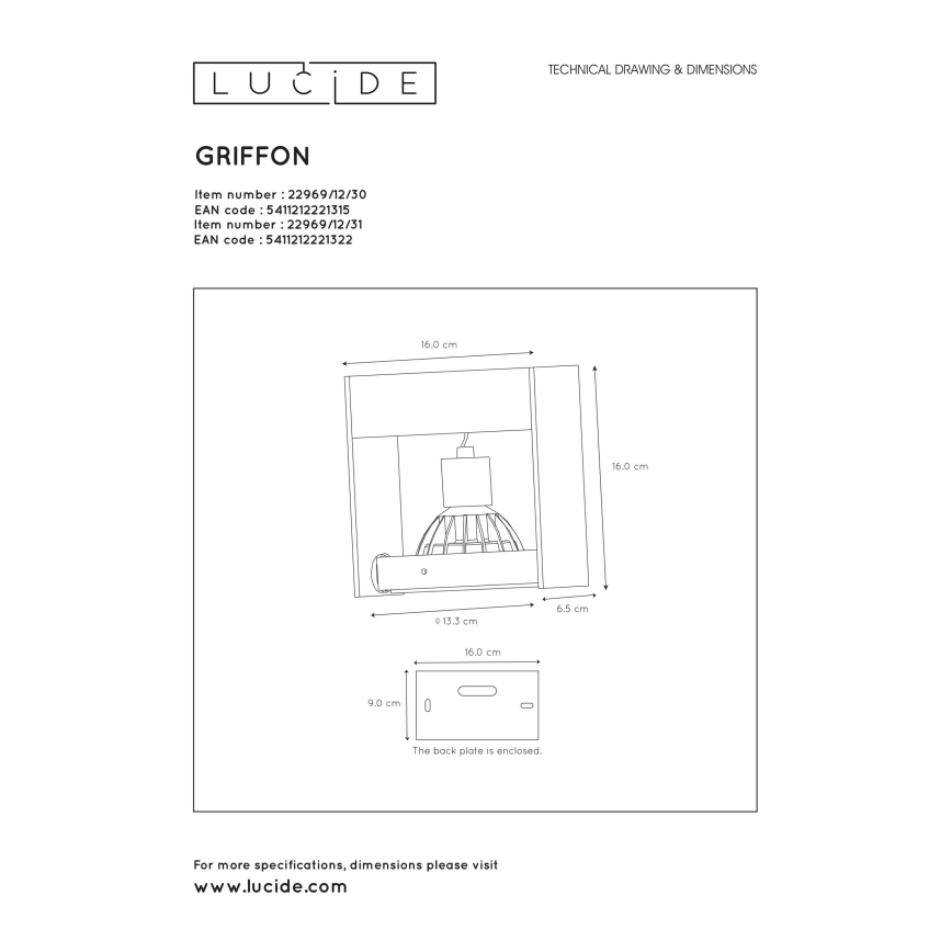 Lucide 22969/12/30 - LED Stmievateľné bodové svietidlo GRIFFON 1xGU10/12W/230V