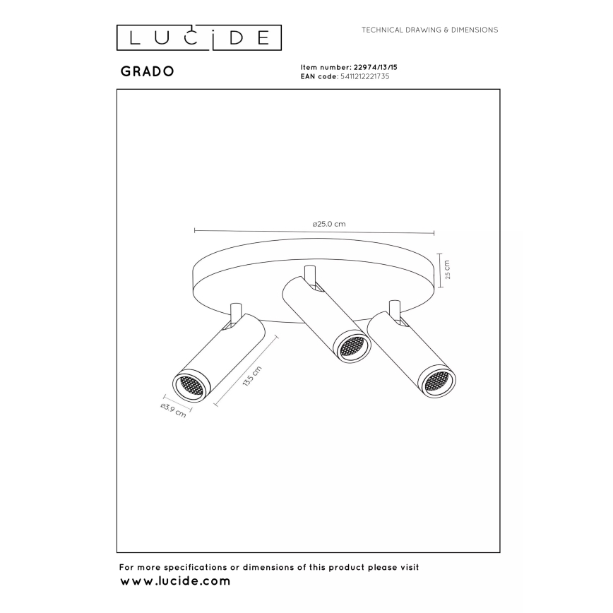 Lucide 22974/13/15 - Bodové svietidlo GRADO 3xGU10/12W/230V hnedá/čierna