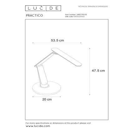 Lucide 24657/10/30 - LED Stmievateľná dotyková stolná lampa PRACTICO LED/10W/230V