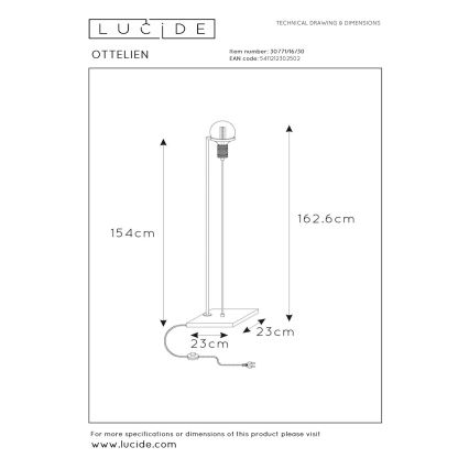 Lucide 30771/16/30 - Stojacia lampa OTTELIEN 1xE27/60W/230V