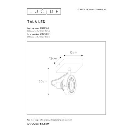 Lucide 31931/12/30 - LED Stmievateľné bodové svietidlo TALA 1xGU10/12W/230V čierna