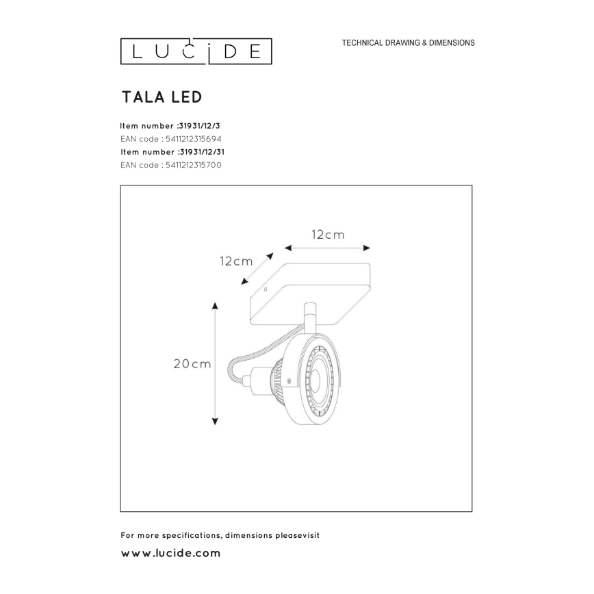 Lucide 31931/12/30 - LED Stmievateľné bodové svietidlo TALA 1xGU10/12W/230V čierna