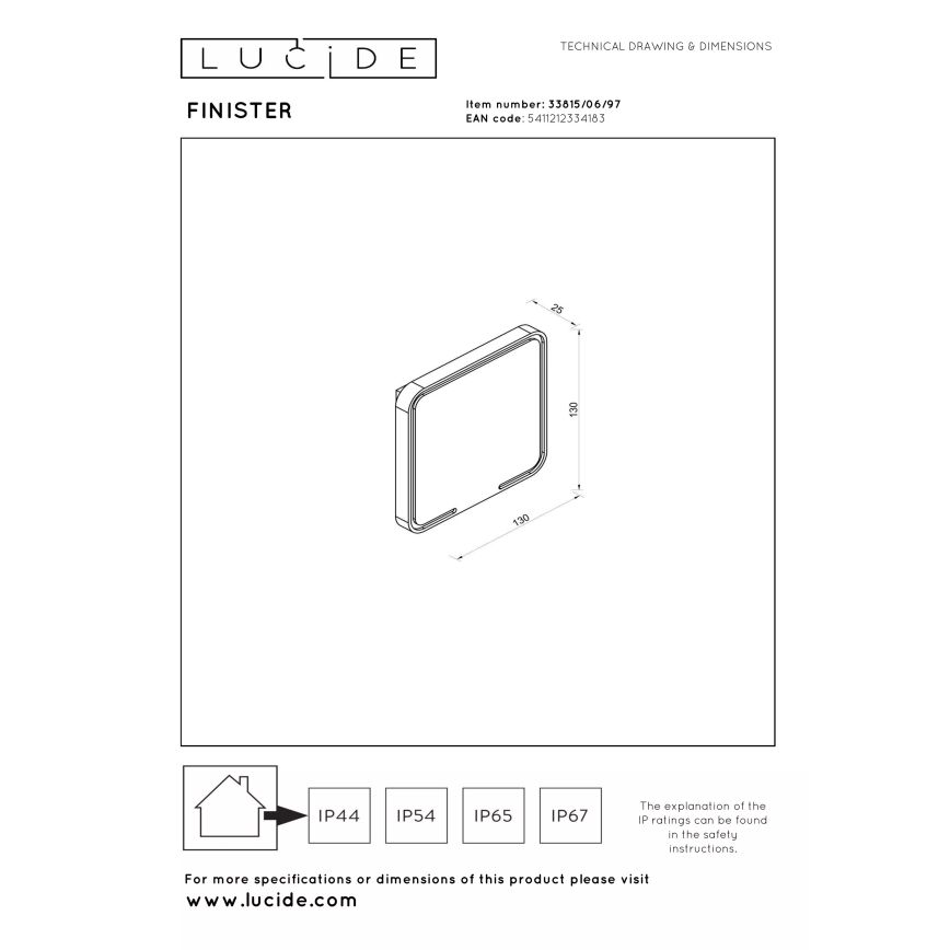 Lucide 33815/06/97 - LED vonkajšie nástenné svietidlo FINISTER LED/7W/230V IP54