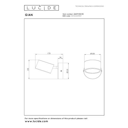 Lucide 44217/08/30 - LED stmievateľné nástenné bodové svietidlo GIAN LED/9W/230V čierna