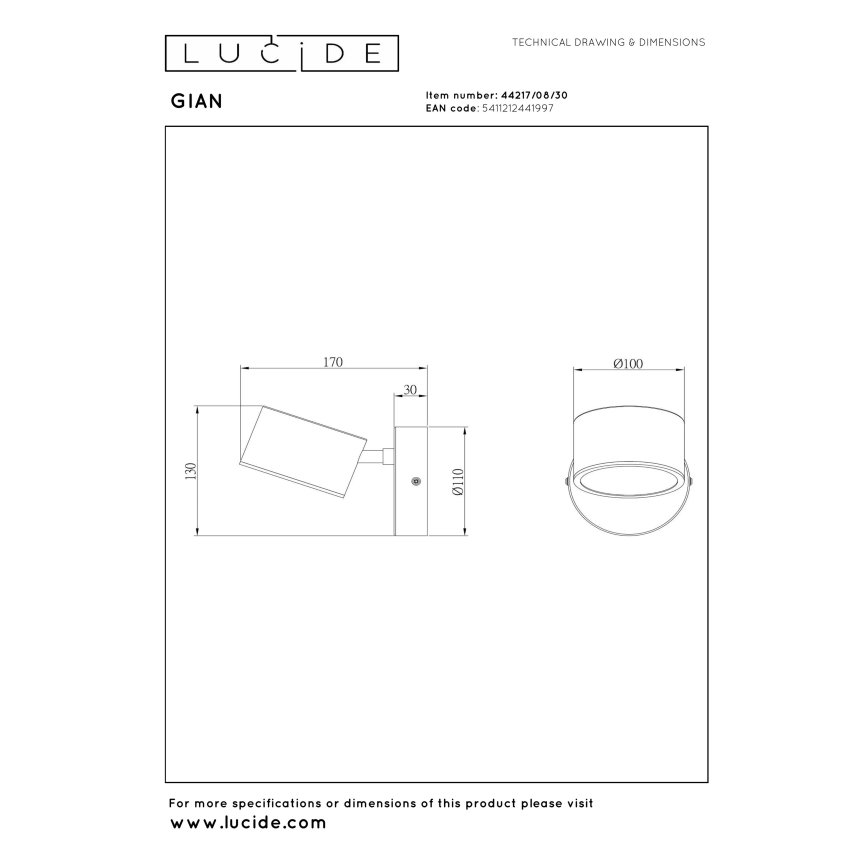 Lucide 44217/08/30 - LED stmievateľné nástenné bodové svietidlo GIAN LED/9W/230V čierna