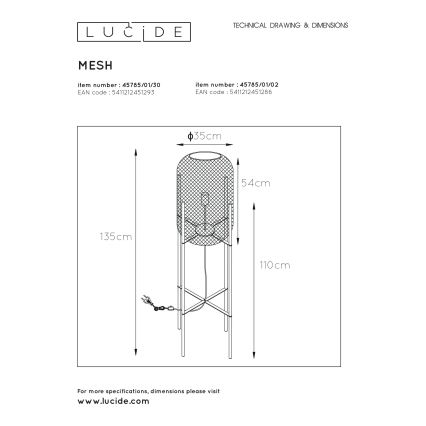 Lucide 45785/01/02 - Stojacia lampa MESH 1xE27/40W/230V mosadz