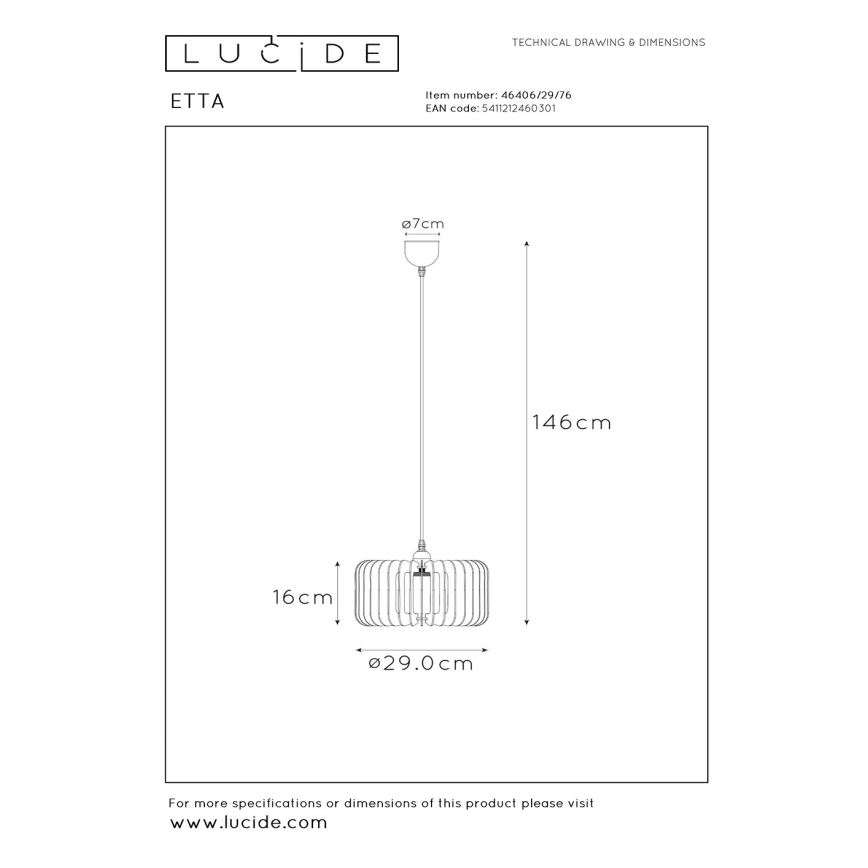 Lucide 46406/29/76 - Luster na lanku ETTA 1xE27/40W/230V pr. 29 cm drevo