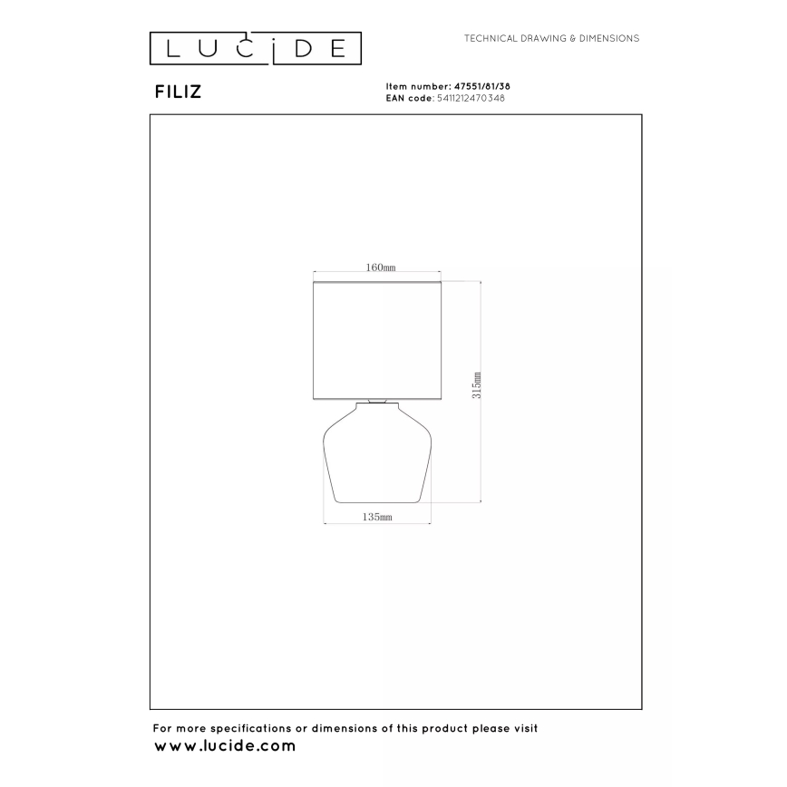 Lucide 47551/81/38 - Stolová lampa FILIZ 1xE14/40W/230V krémová