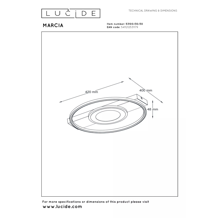 Lucide 53100/30/30 - LED stmievateľné stropné svietidlo MARCIA LED/32W/230V 2700K 40x42 cm