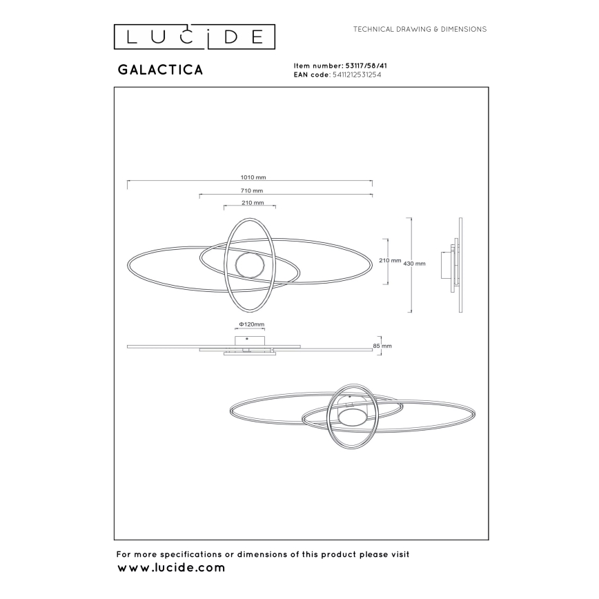 Lucide 53117/58/41 - LED stmievateľné stropné svietidlo GALACTICA LED/60W/230V 2700K 41x101 cm + diaľkové ovládanie