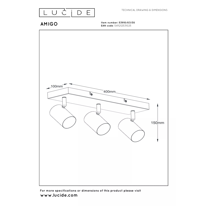 Lucide 53910/03/30 - Bodové svietidlo AMIGO 3xGU10/40W/230V čierne