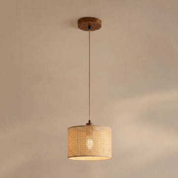 Luster AIDA na lanku 1xE27/15W/230V, priemer 25 cm, dub/rafia