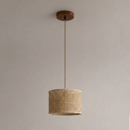 Luster AIDA na lanku 1xE27/15W/230V, priemer 25 cm, dub/rafia
