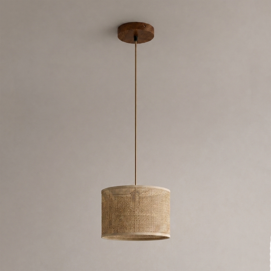 Luster AIDA na lanku 1xE27/15W/230V, priemer 25 cm, dub/rafia