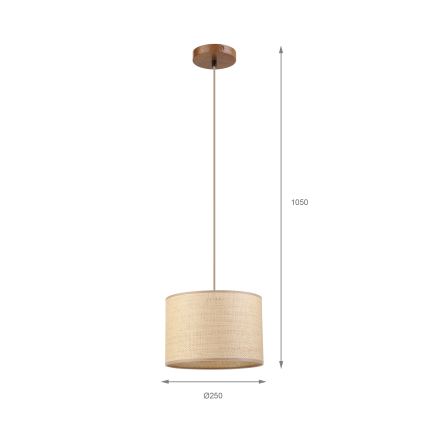 Luster AIDA na lanku 1xE27/15W/230V, priemer 25 cm, dub/rafia