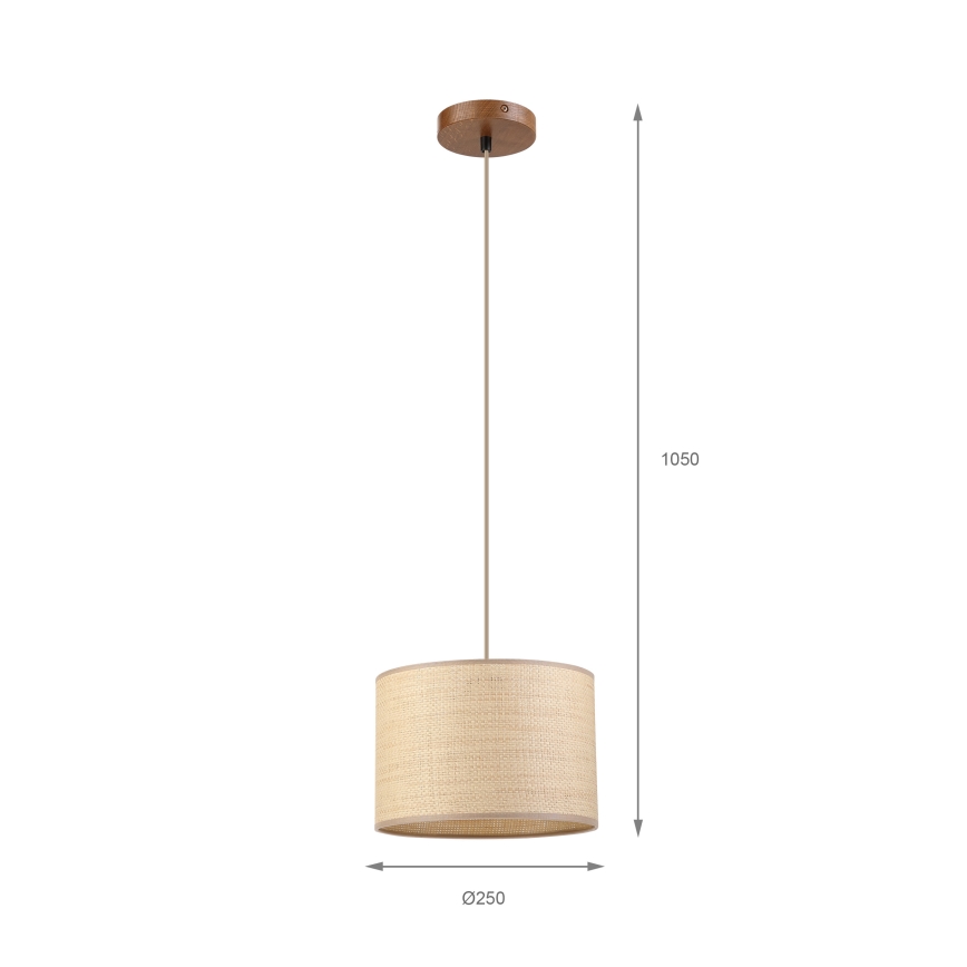 Luster AIDA na lanku 1xE27/15W/230V, priemer 25 cm, dub/rafia