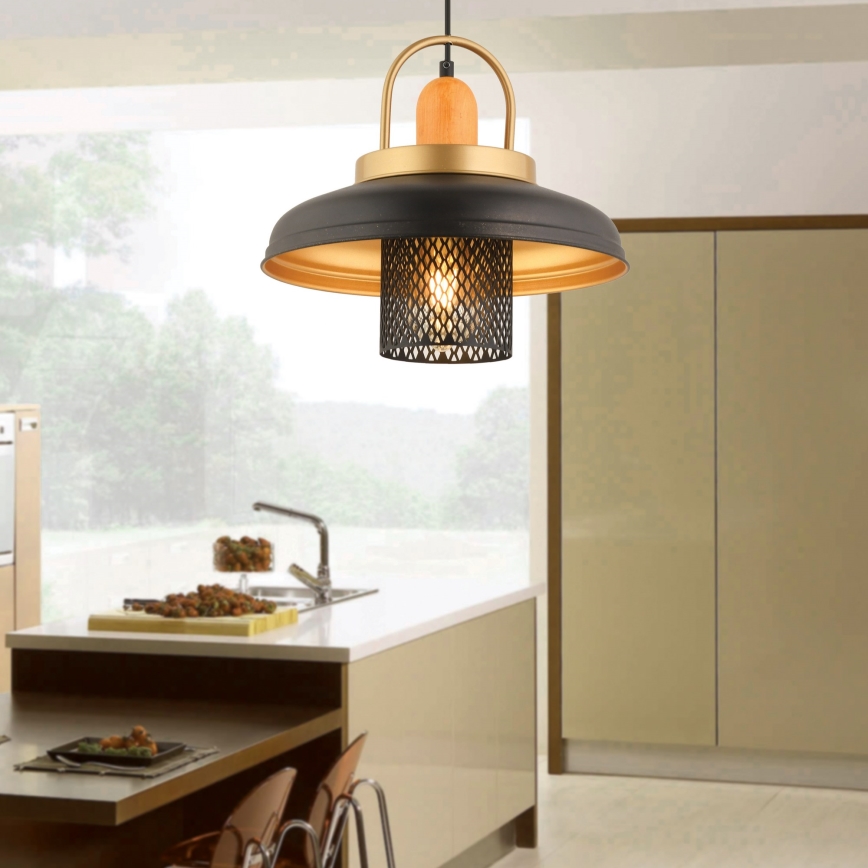 Luster MONZA 1xE27/40W/230V Ø 32 cm čierna/zlatá