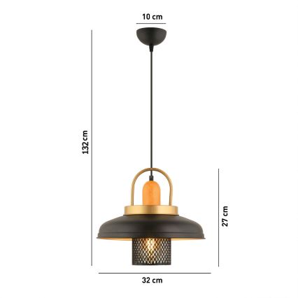 Luster MONZA 1xE27/40W/230V Ø 32 cm čierna/zlatá