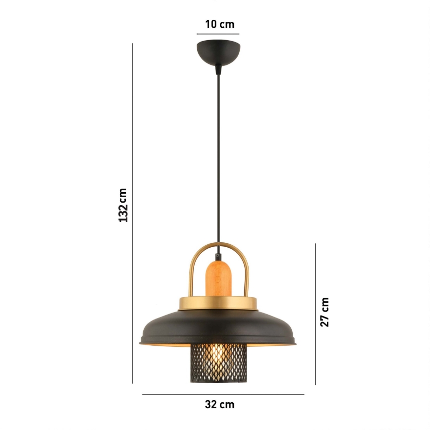 Luster MONZA 1xE27/40W/230V Ø 32 cm čierna/zlatá