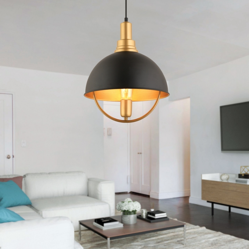 Luster na lane MONZA 1xE27/40W/230V priemer 30 cm čierna/zlatá