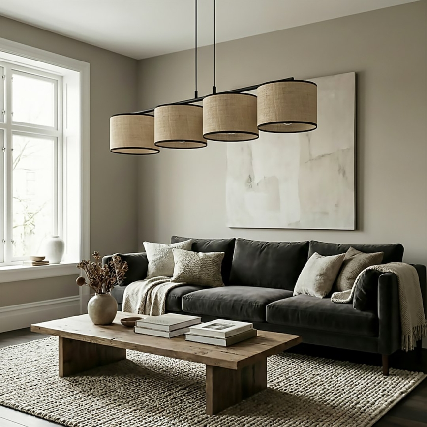 Luster na lankách ECO 4xE27/15W/230V béžová/ratan