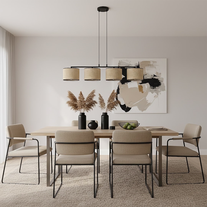 Luster na lankách ECO 4xE27/15W/230V béžová/ratan