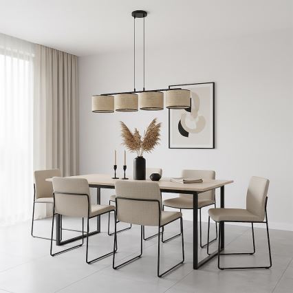 Luster na lankách ECO 4xE27/15W/230V béžová/ratan