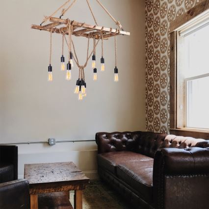 Luster na lankách EREBOS 12xE27/40W/230V hnedý