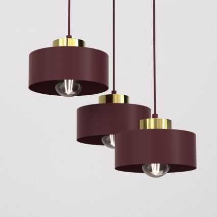 Luster na lankách MARTI 3xE27/15W/230V bordový/zlatý