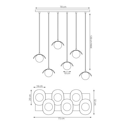 Luster na lankách RITUAL 6xG9/8W/230V čierna