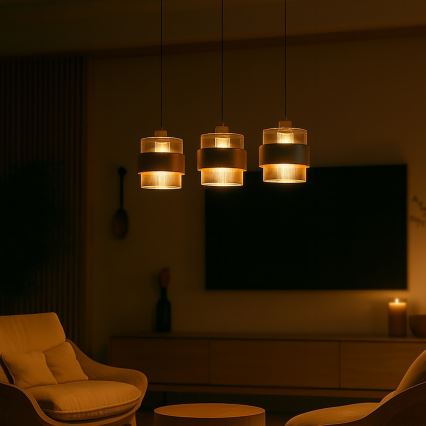 Luster na lankách VALENTINO 3xE27/15W/230V béžová/číra