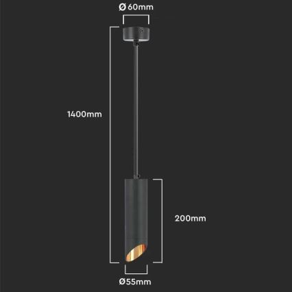 Luster na lanku 1xGU10/35W/230V 20 cm čierna