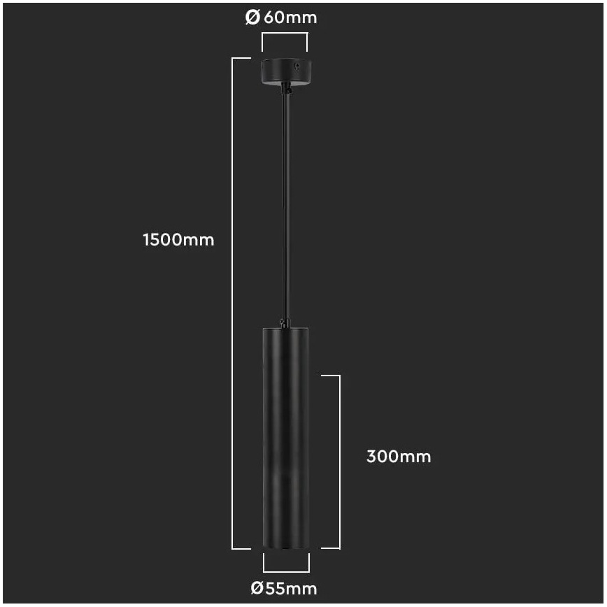 Luster na lanku 1xGU10/35W/230V 30 cm čierna
