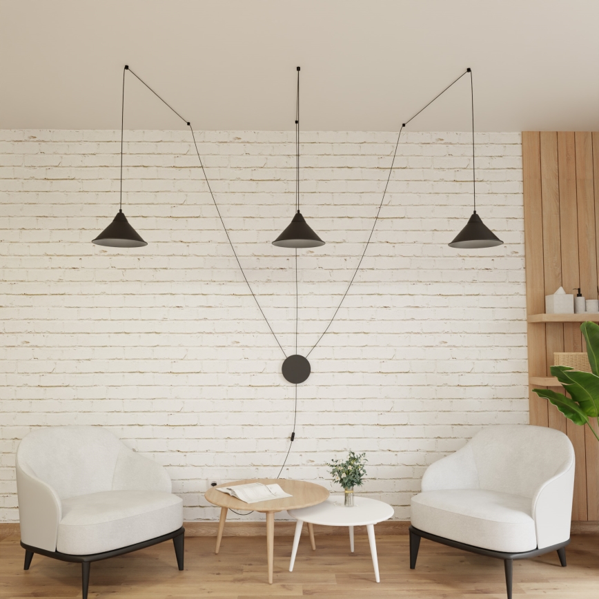 Luster na lanku ABRAMO 3xE27/15W/230V čierna