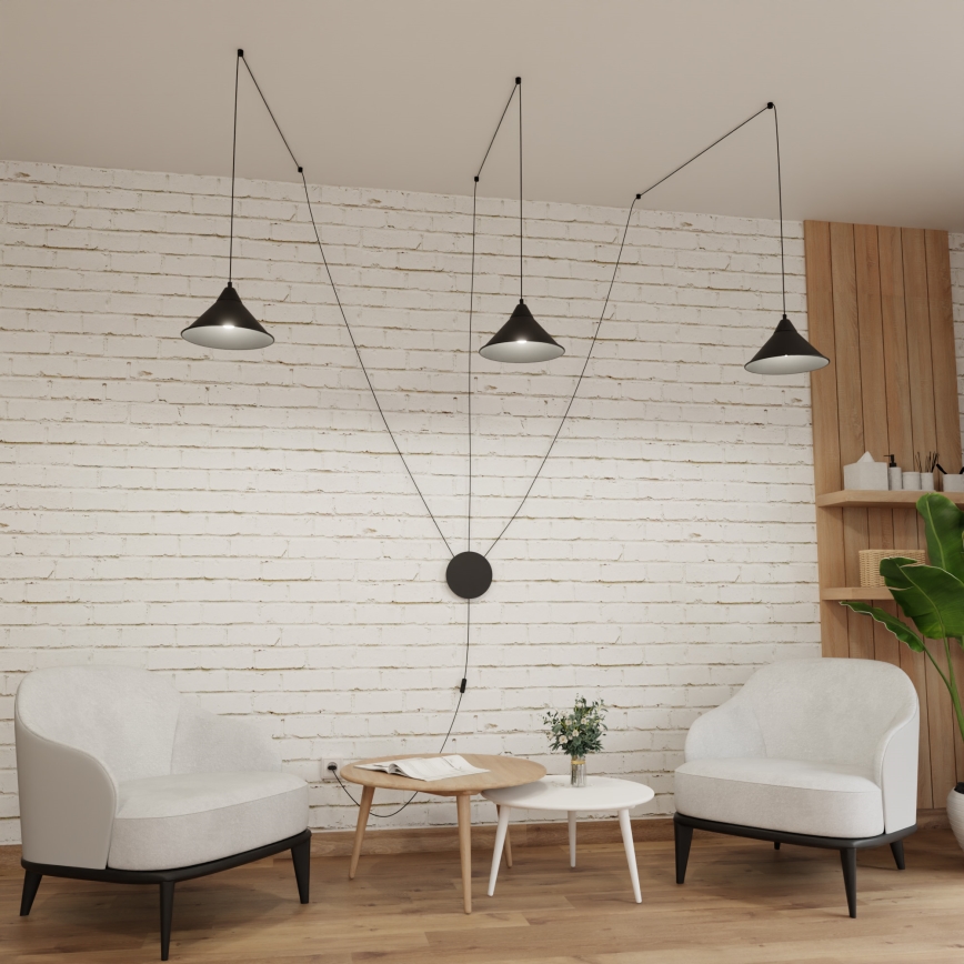 Luster na lanku ABRAMO 3xE27/15W/230V čierna