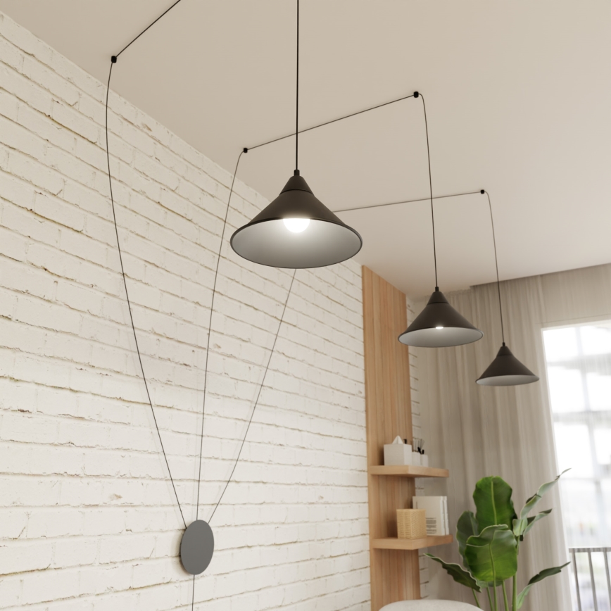 Luster na lanku ABRAMO 3xE27/15W/230V čierna