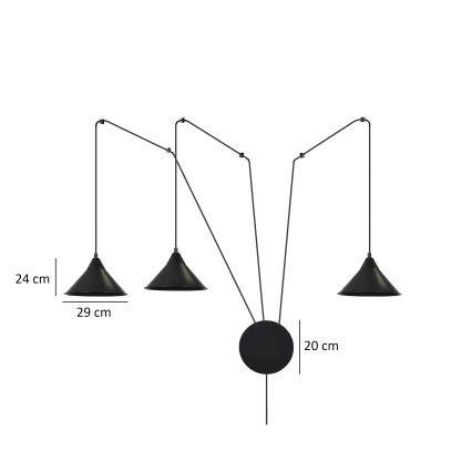 Luster na lanku ABRAMO 3xE27/15W/230V čierna