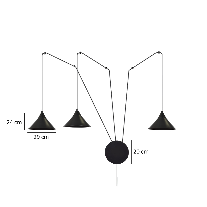 Luster na lanku ABRAMO 3xE27/15W/230V čierna