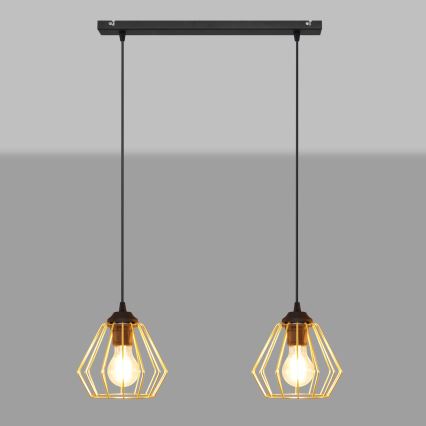 Luster na lanku AGAT 2xE27/15W/230V zlatá/čierna