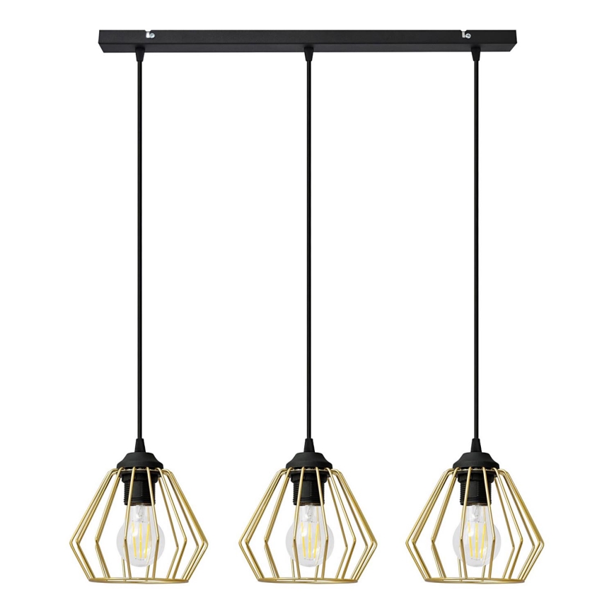 Luster na lanku AGAT 3xE27/15W/230V zlatá/čierna