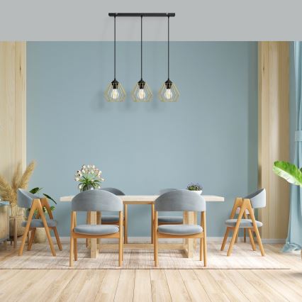 Luster na lanku AGAT 3xE27/15W/230V zlatá/čierna