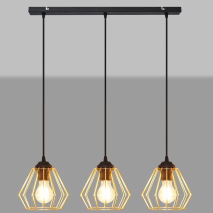 Luster na lanku AGAT 3xE27/15W/230V zlatá/čierna