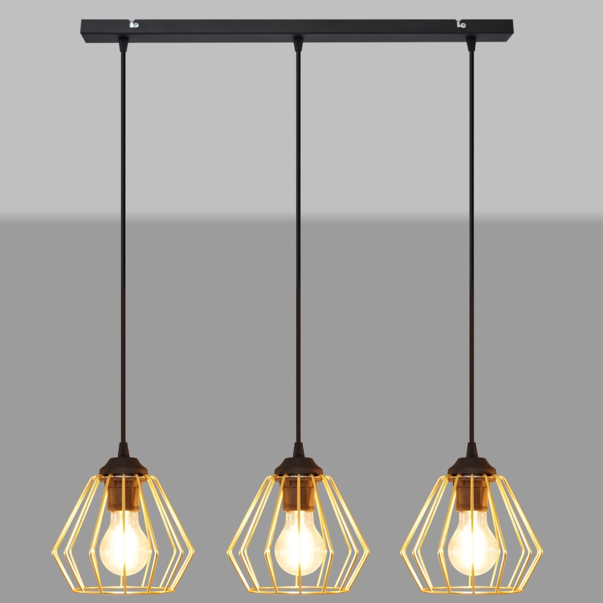 Luster na lanku AGAT 3xE27/15W/230V zlatá/čierna