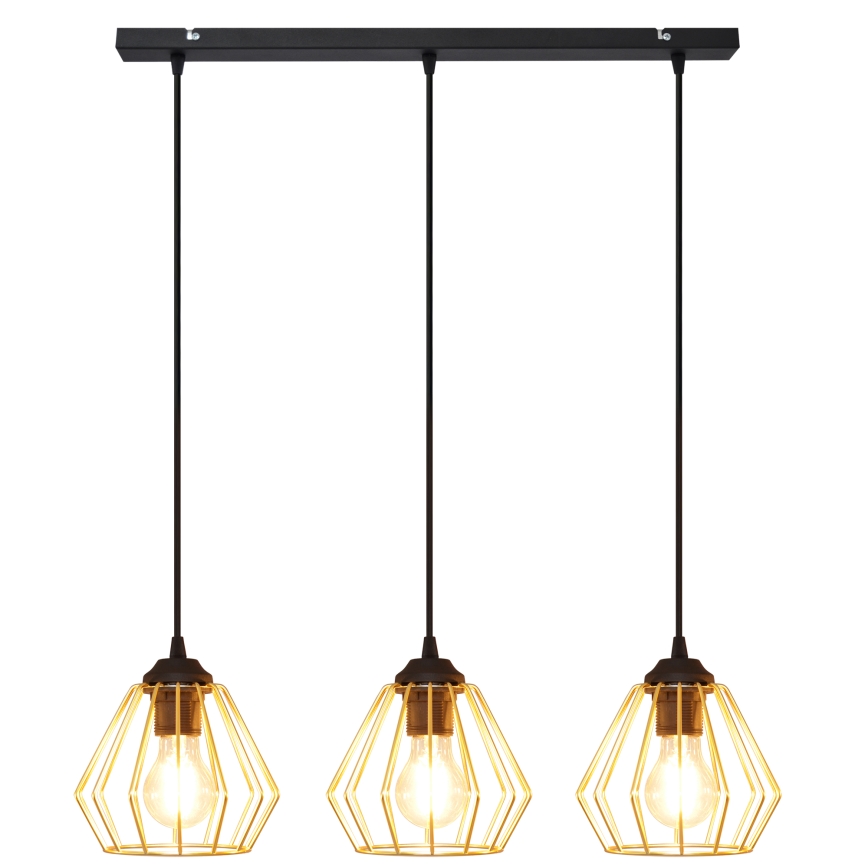 Luster na lanku AGAT 3xE27/15W/230V zlatá/čierna